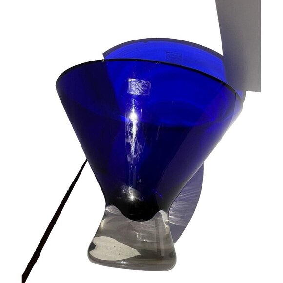 Cobalt Blue Vase Mouth Blown Thick Martini Shaped Made in Poland Vintage 6" tall - Picture 3 of 16